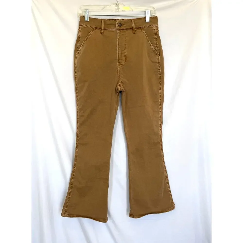 Veronica Beard Jeans Carson Cropped High Rise Ankle Flare Pants Tan Acorn, 28 - Picture 2 of 5